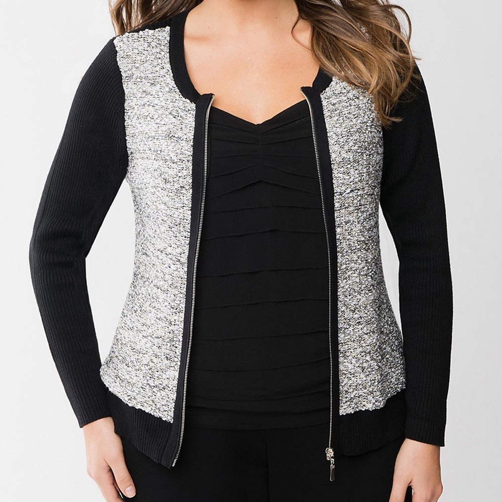 Lane Bryant Black Grey Metallic Sweater Jacket